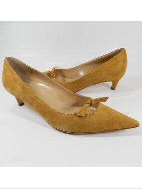 SERGIO ROSSI Pumps Size 35 5 Bow Pointed Toe Kitten Heel Caramel Suede NEW $695